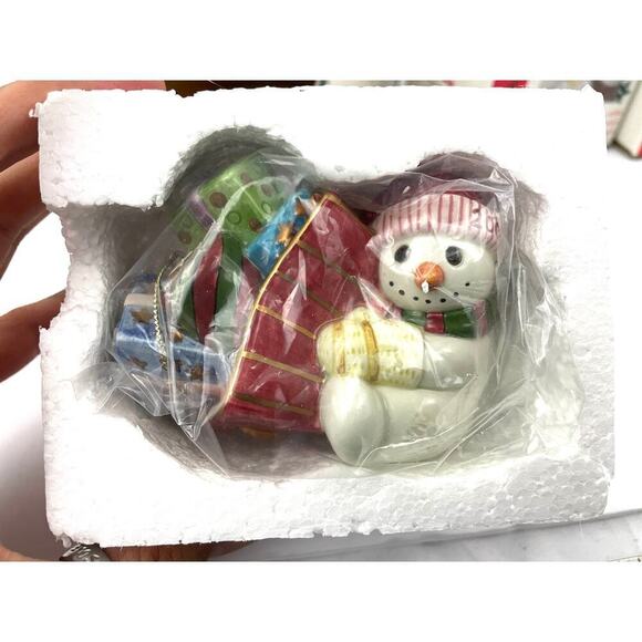 Fitz and Floyd 2002 Frosty Folks Snowman Christmas Ornament w/ Box Lot of 4 - Picture 5 of 6